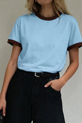 Color Block Ribbed Drop Shoulder Tee