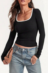 Colorblock Crew Neck Slim Fit Long Sleeve Tee