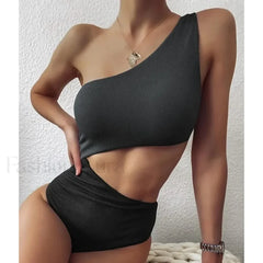 Patchwork One Shoulder Hollow One Piece