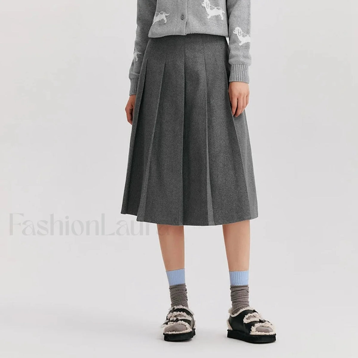 Woolen Pleated A-Line Skirt