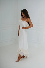 Alice Asymmetrical Off Shoulder Midi Dress-Oyster