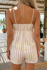 Relaxed Fit Stripe Lace Up Shorts Set