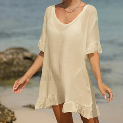 V-Neck Lotus Leaf Swing Cover Up