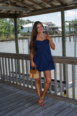 Kylie Ruched Mini Dress-Navy