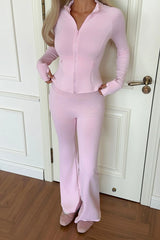 Sporty Solid Color Crewneck T-Shirt Straight Pants Set