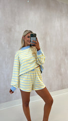 Mockneck Stripe Lounge Set-Yellow/Baby Blue