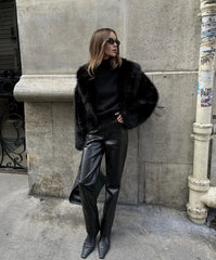 Solid Faux Graceful Fur Collar Jacket