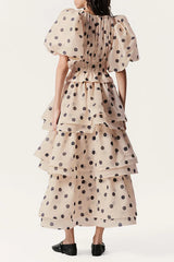 Polka Dot Puff Sleeve Ruffle Blouse A Line Tiered Skirt Set
