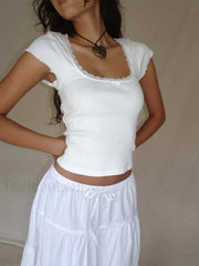 Lace Trim Knitted Vintage T-Shirt