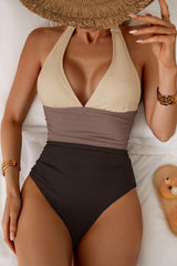 Colorblock Halter One Piece Swimwear