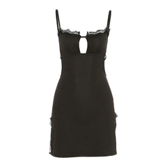 Alluring Eyelash Lace Trim Split Club Mini Dress