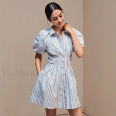 Collared Striped Shirt Button-Front Work Skirt