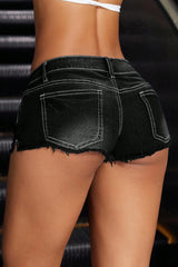 Low Rise Frayed Hem Bodycon Denim Micro Shorts