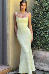Solid Sash Backless Mermaid Formal Dress