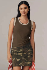 Sweet Contrast Ribbed Patchwork Tank Top