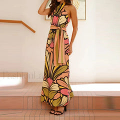 Lace-Up Halter Floral Dress