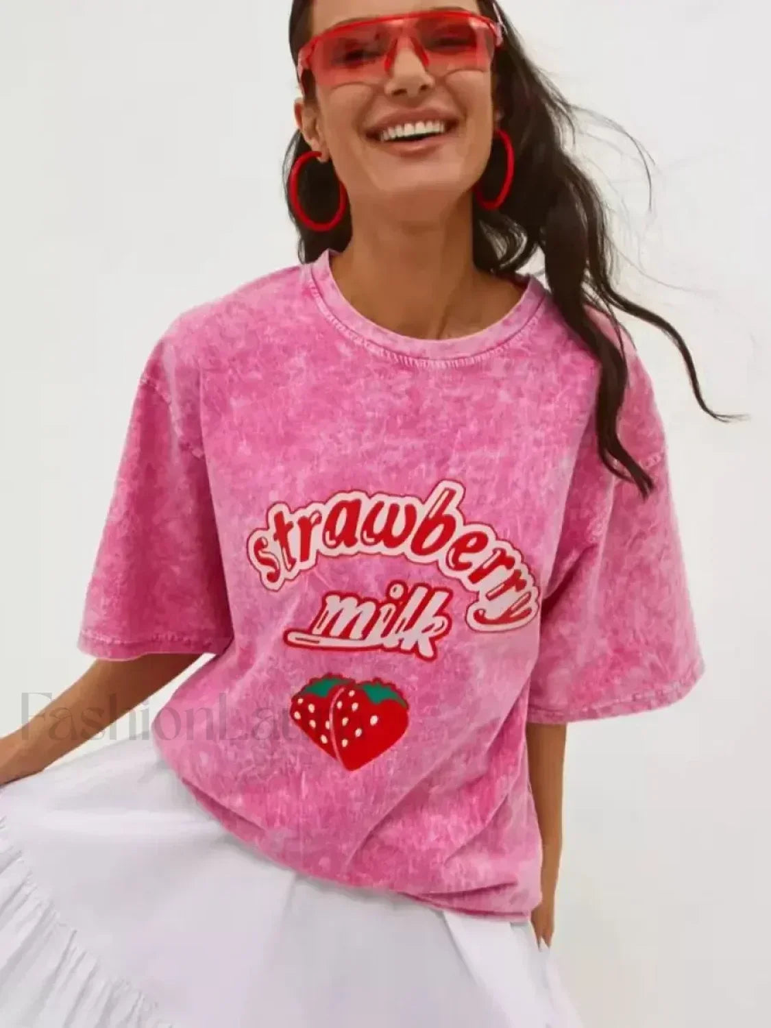 Strawberry Rose Red Print Oversized T-Shirt