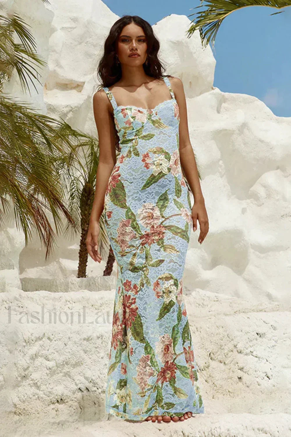 French Retro Lace Vest Sleeveless Printed Floral Dress