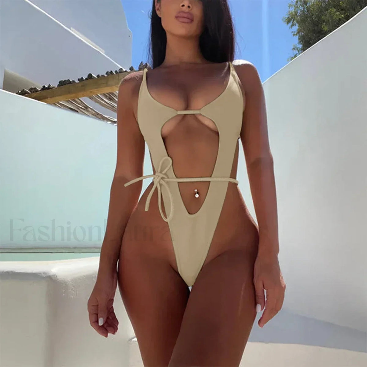 High Cut Solid One Piece Bikini Set