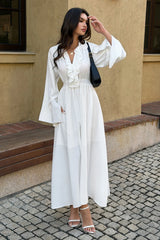 High Waist V Neck Long Sleeve Elegant Maxi Dress