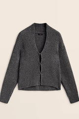 Minimalist Beige V-neck Knit Cardigan