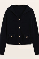 College Style Navy Collar Knit Cardigan