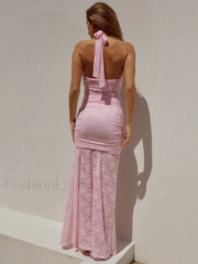 Lace Patchwork Ruched Maxi Dress