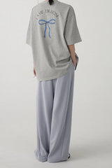 Cotton Bow Print Minimalist Short Sleeve Tee