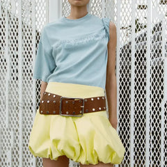 3D Flower Denim Micro Skirt