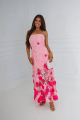 Lady Embroidered Maxi Dress-Pink